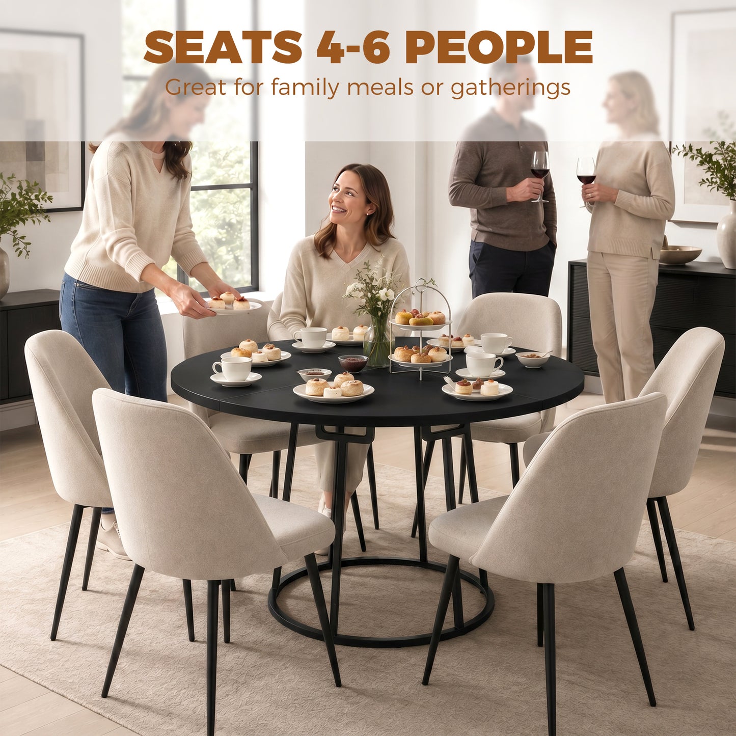 Round Dining Table for 4-6 Space Saving 120 cm Black