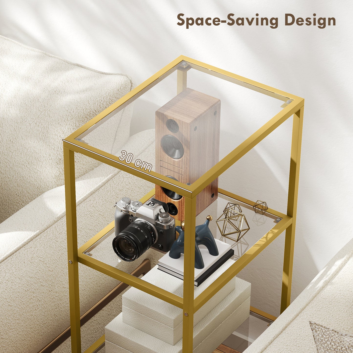 4-Tier Shelving Unit Modern Glass Shelf Bookshelf for Home Gold Tone