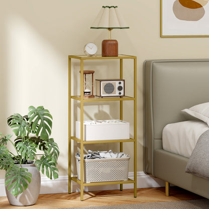 4-Tier Shelving Unit Modern Glass Shelf Bookshelf for Home Gold Tone