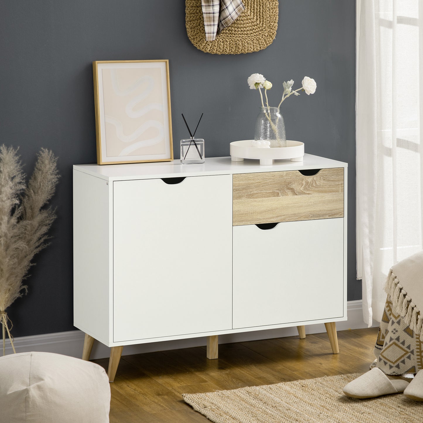 Free Standing Sideboard Storage Cabinet, Accent Cupboard with Drawer