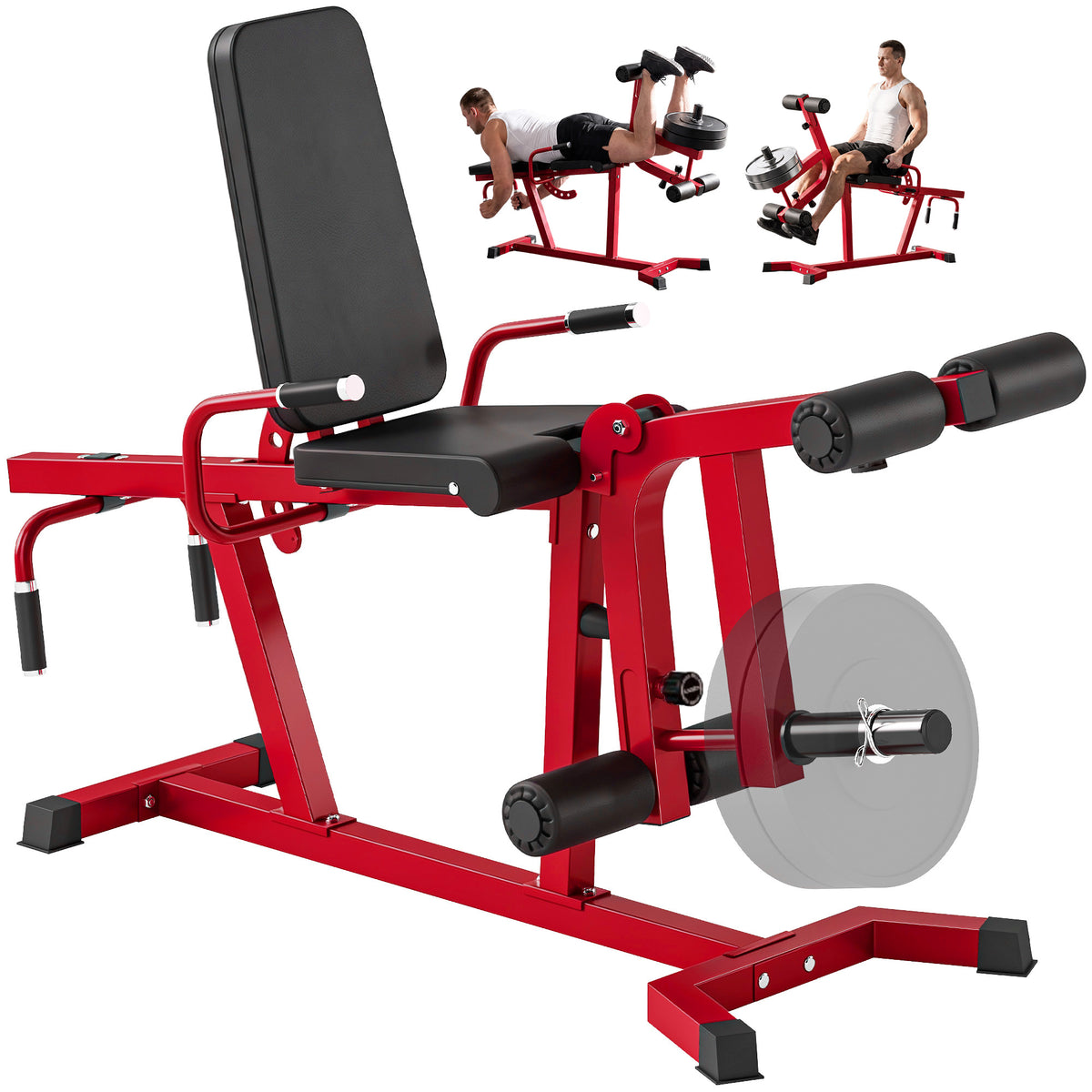 3-in-1 Adjustable Weight Bench with Leg Extension and Curl - Red