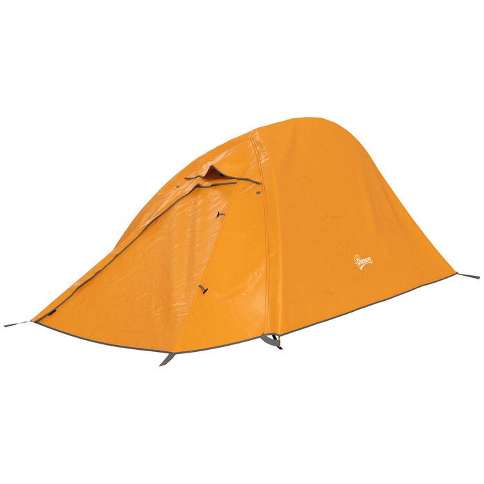 Double Layer Camping Tent, 1-2 Man Backpacking Tent with Carry Bag, 2000mm Waterproof and Lightweight, Orange