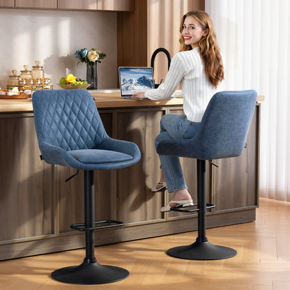 Bar Stools Set of 2, Adjustable Bar Chairs 360 Degree Swivel Blue