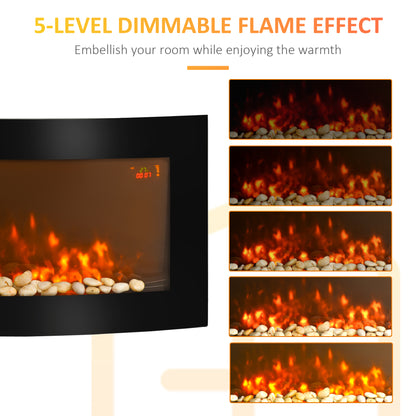 Electric Fireplace Wall Mounted Led Flame Curved Back Side Lights Heater