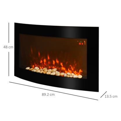 Electric Fireplace Wall Mounted Led Flame Curved Back Side Lights Heater