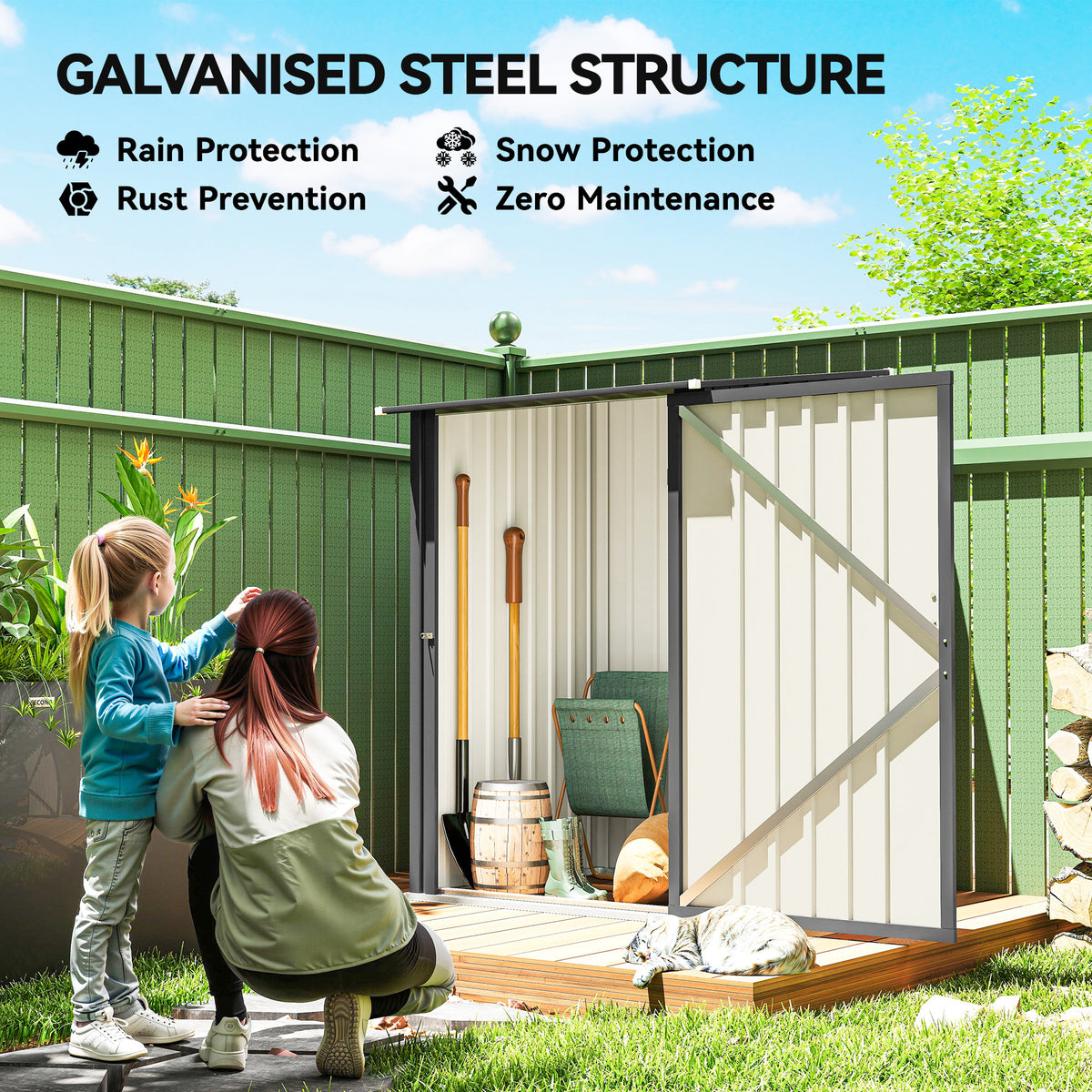 3.3ft x 3.4ft Outdoor Storage Shed Steel Garden Shed w/ Lockable Door