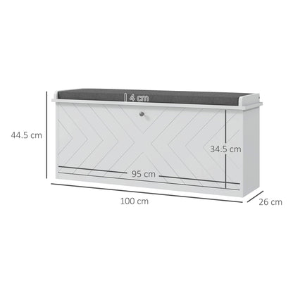 Shoe Bench with Flip Drawer, Cushion, 10 Pairs for Entryway White