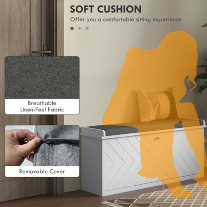 Shoe Bench with Flip Drawer, Cushion, 10 Pairs for Entryway White