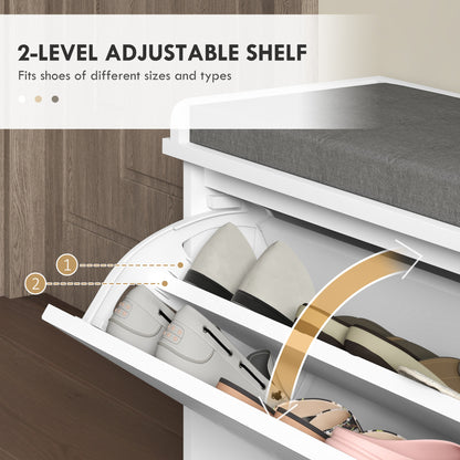 Shoe Bench with Flip Drawer, Cushion, 10 Pairs for Entryway White