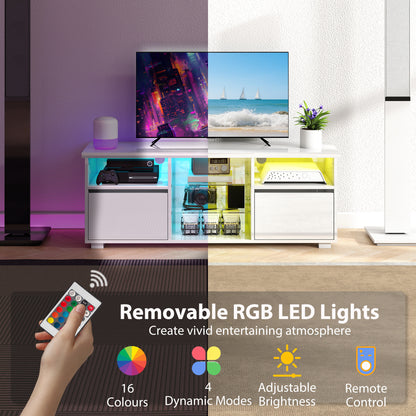 High Gloss TV Stand Cabinet with LED Lights for Living Room, White