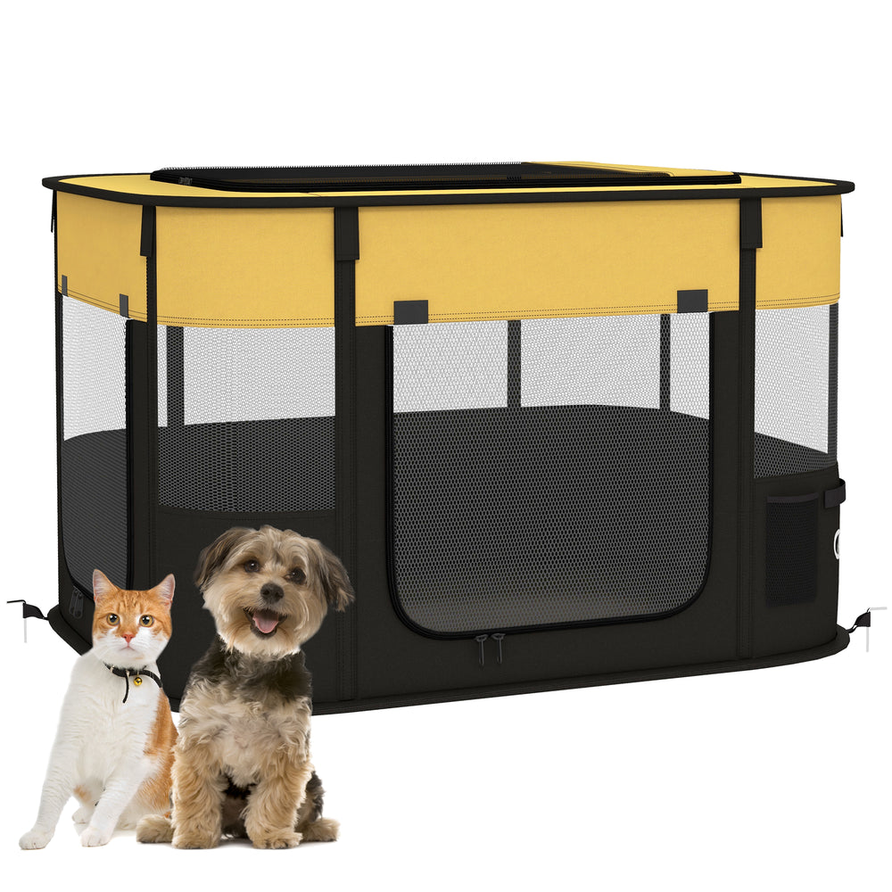 Portable Dog Pen for Puppies, Rabbits, Kittens, Guinea Pigs - Yellow