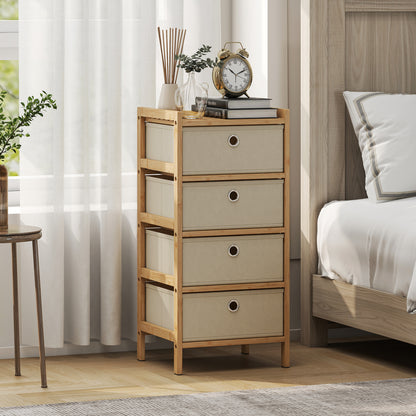 Chest of Drawers, 4 Drawers Dresser with Bamboo Frame, Cream White