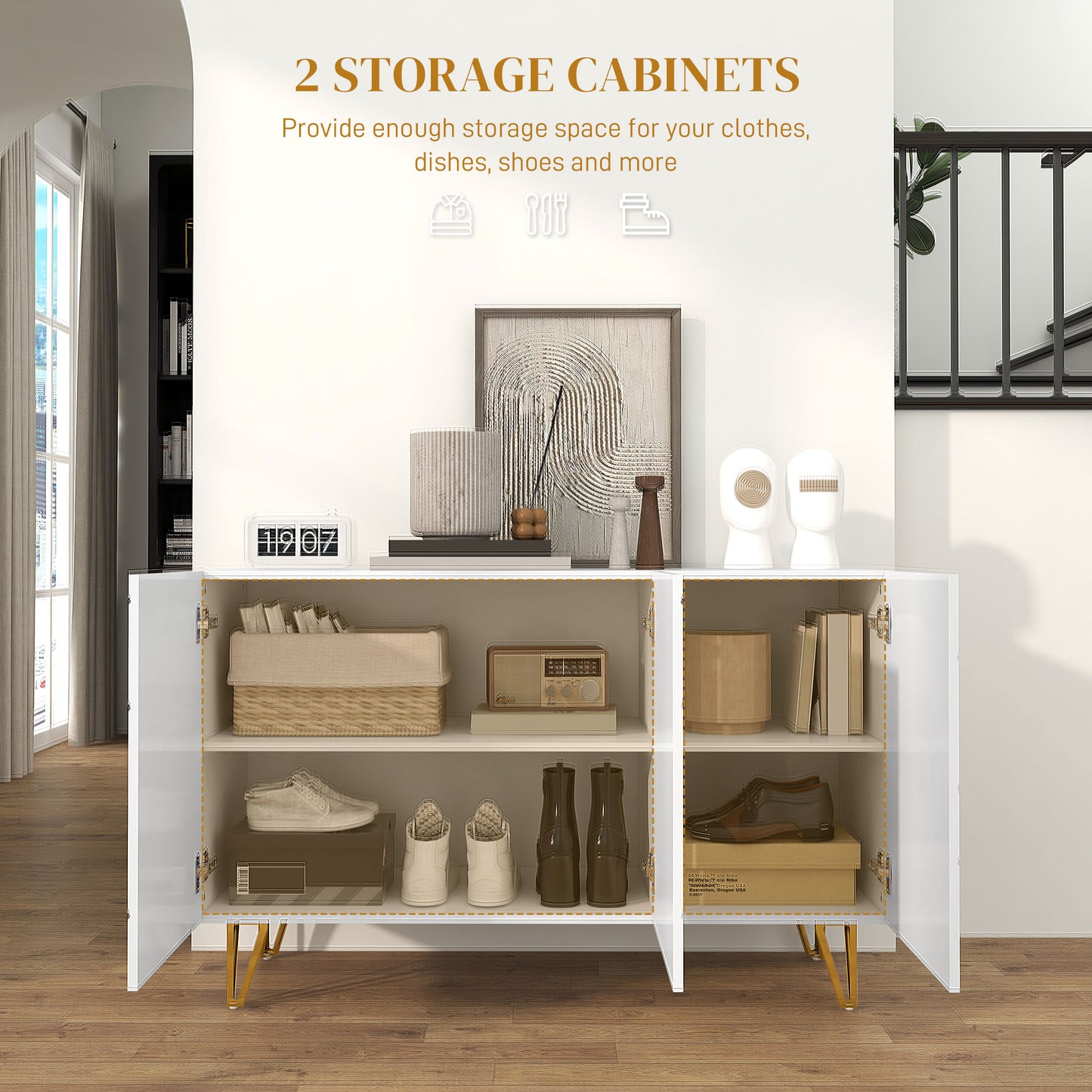 Freestanding Storage Cabinet with Adjustable Shelves for Living Room