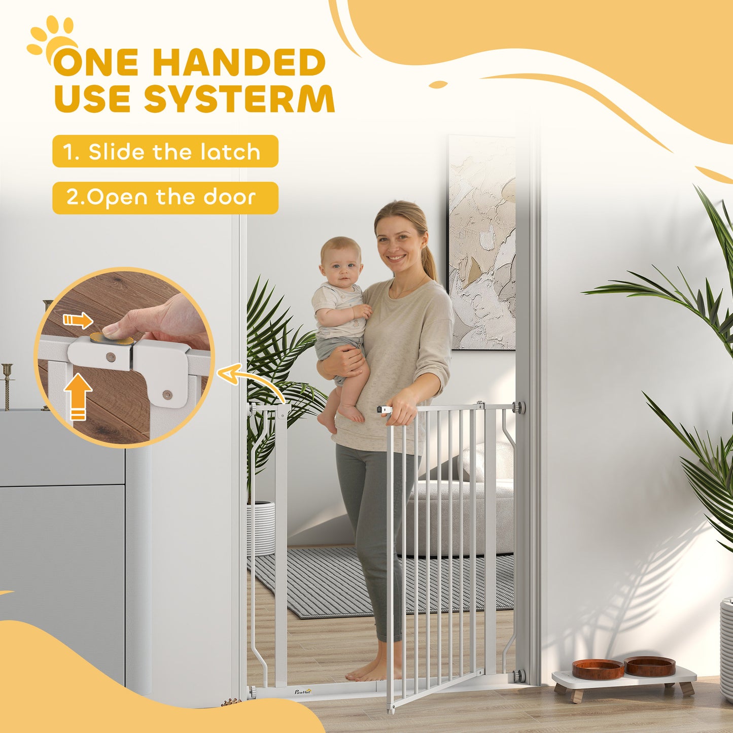 Dog Gate Wide Stair Gate w/ Door Pressure Fit, 75-85W cm, White