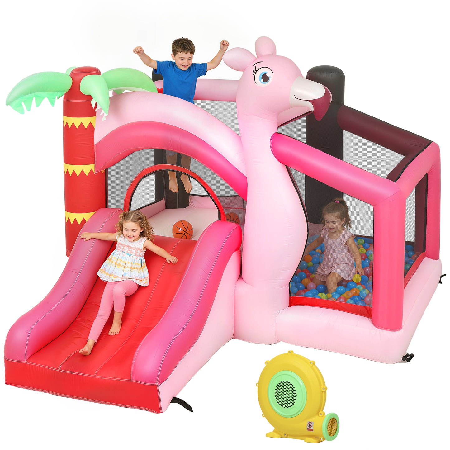 Kids Inflatable Bounce House with Blower for Indoor Outdoor, Pink