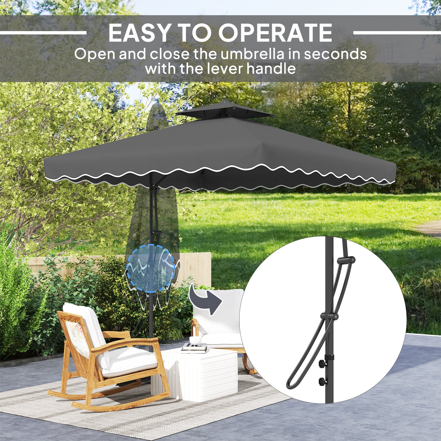 2.5m Cantilever Garden Parasol Umbrella with Cross Base, Black