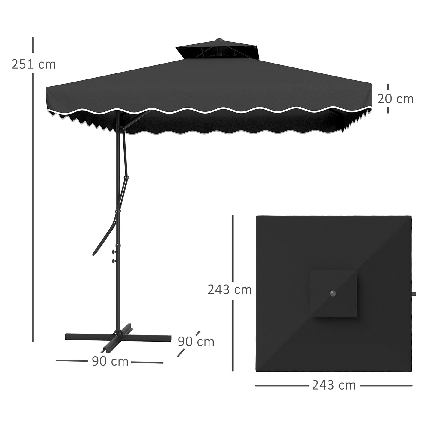 2.5m Cantilever Garden Parasol Umbrella with Cross Base, Black