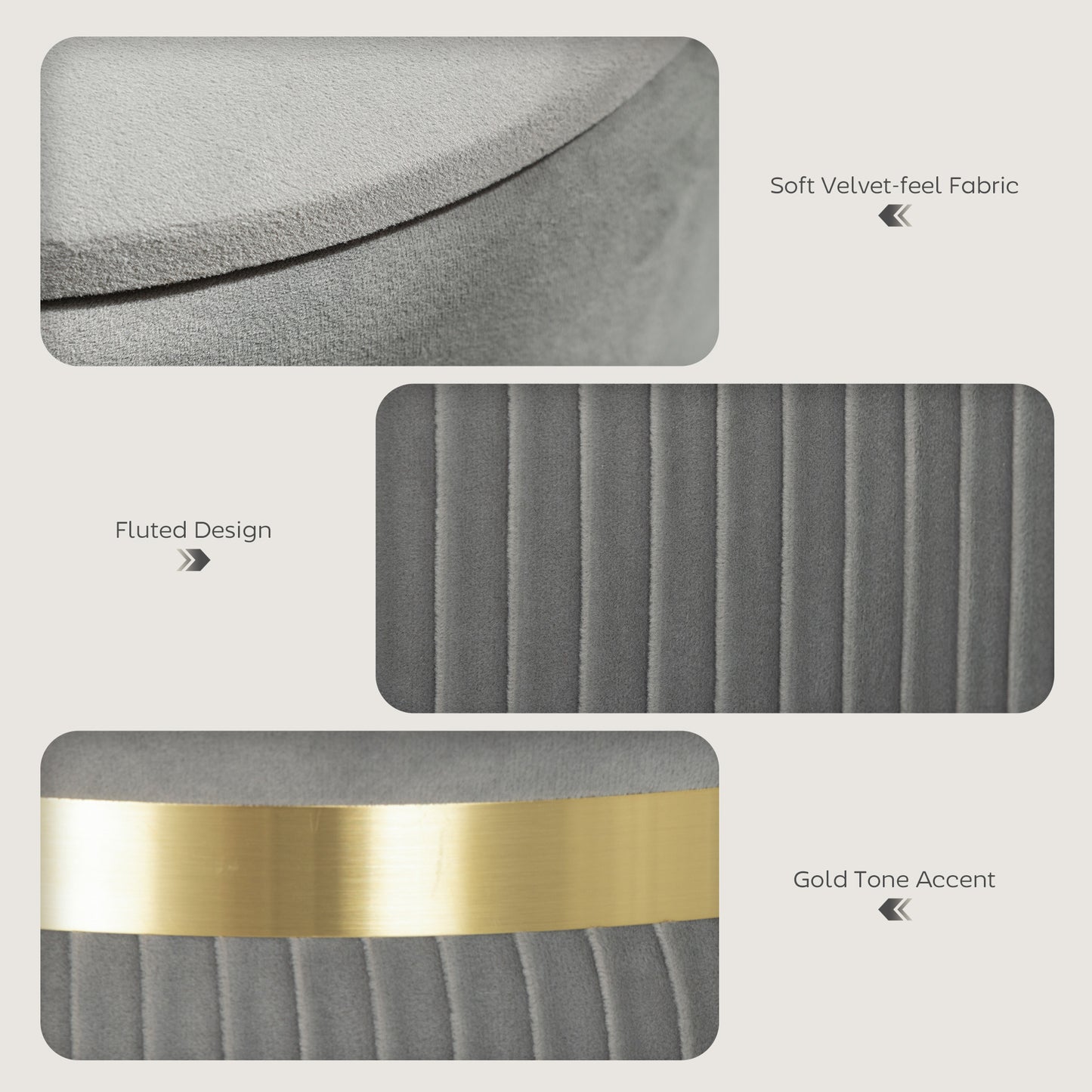 Round Pouffe Storage Footstool with Hidden Space, Light Grey