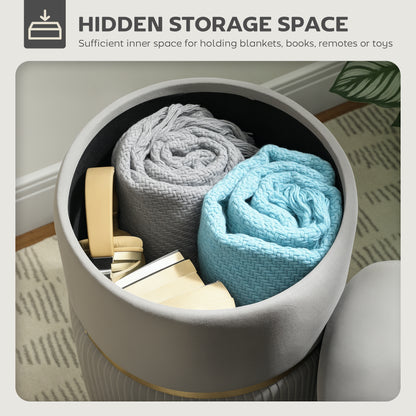 Round Pouffe Storage Footstool with Hidden Space, Light Grey