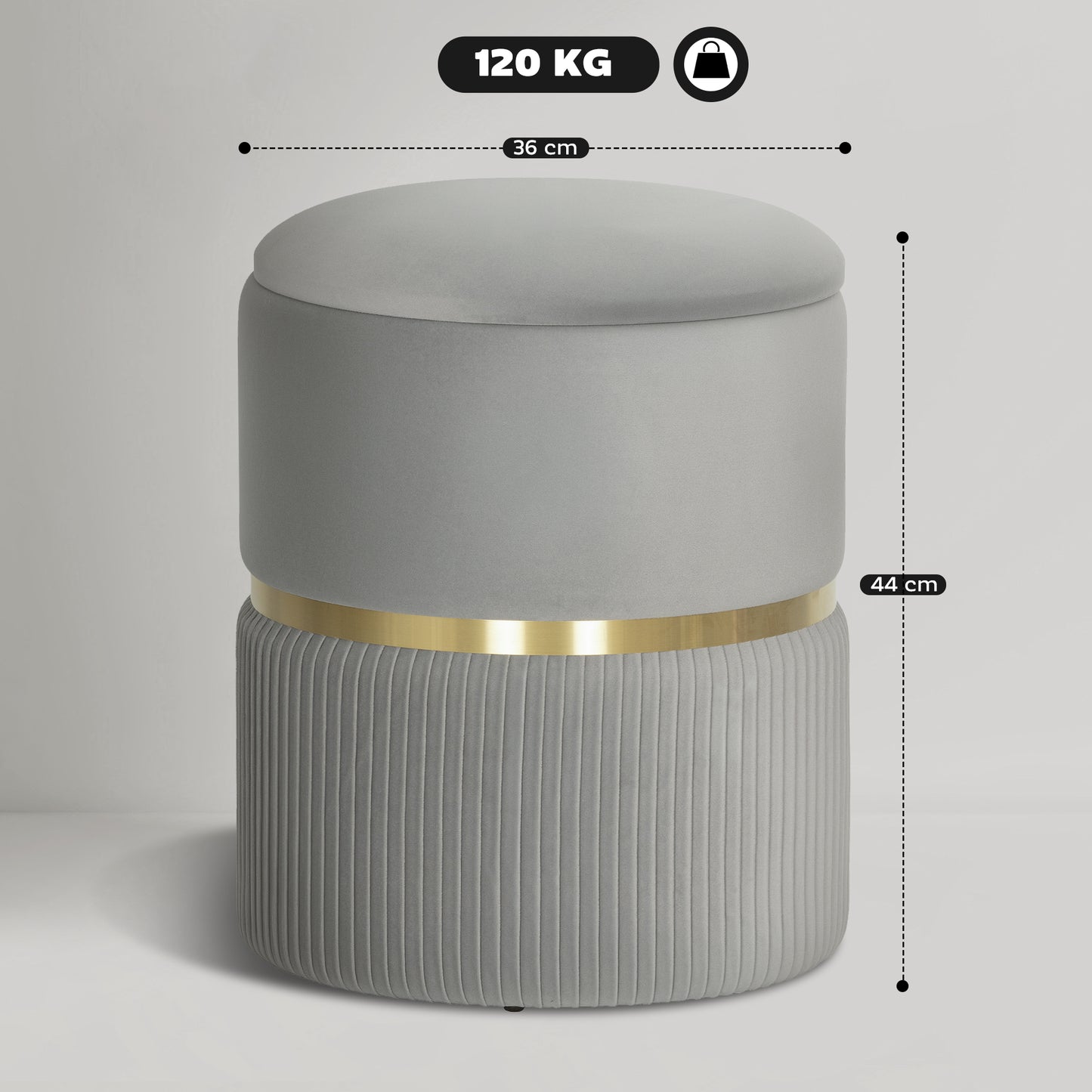 Round Pouffe Storage Footstool with Hidden Space, Light Grey