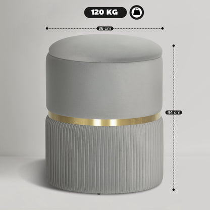 Round Pouffe Storage Footstool with Hidden Space, Light Grey