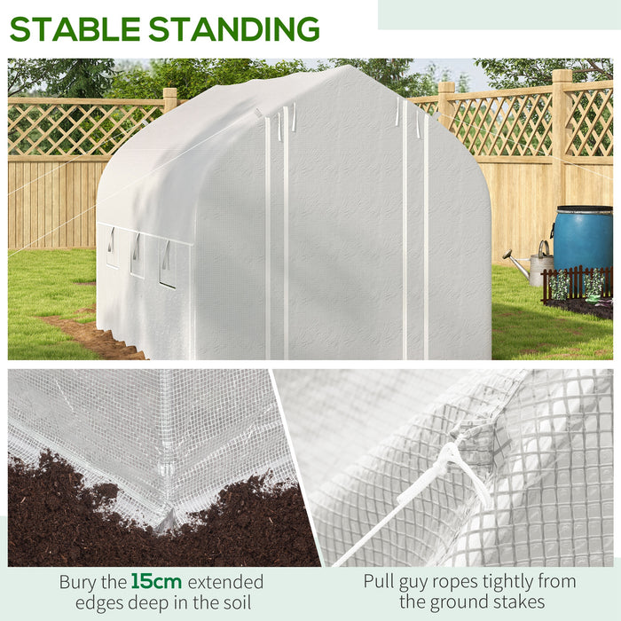 3 x 2m Walk-in Polytunnel Greenhouse, Zipped Roll Up Sidewalls, Mesh Door, Mesh Windows, Tunnel Warm House Tent w/ PE Cover, White