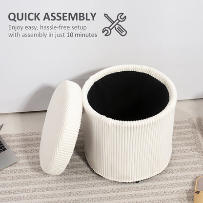 Round Storage Ottoman with Lid, Vanity Stool with Storage, Beige