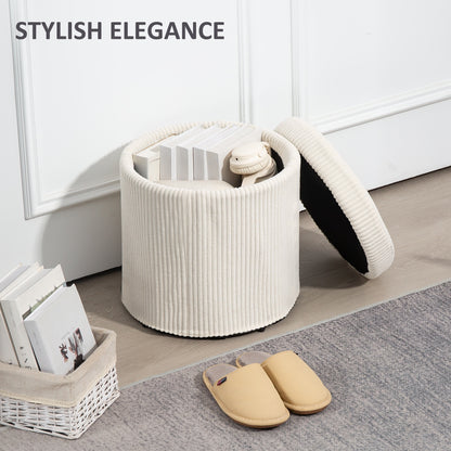 Round Storage Ottoman with Lid, Vanity Stool with Storage, Beige