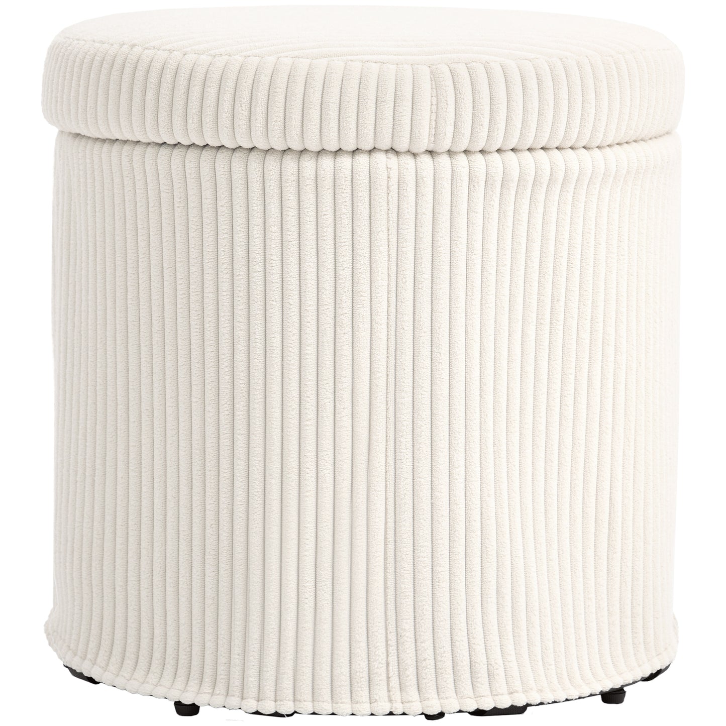 Round Storage Ottoman with Lid, Vanity Stool with Storage, Beige