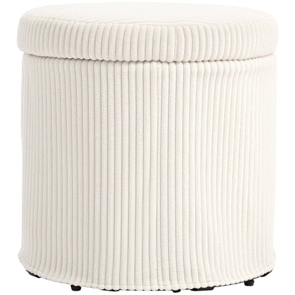 Round Storage Ottoman with Lid, Vanity Stool with Storage, Beige