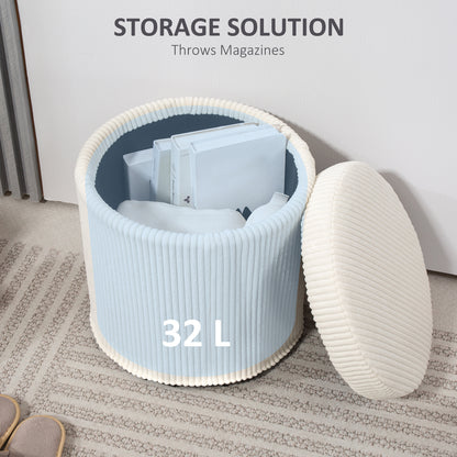 Round Storage Ottoman with Lid, Vanity Stool with Storage, Beige