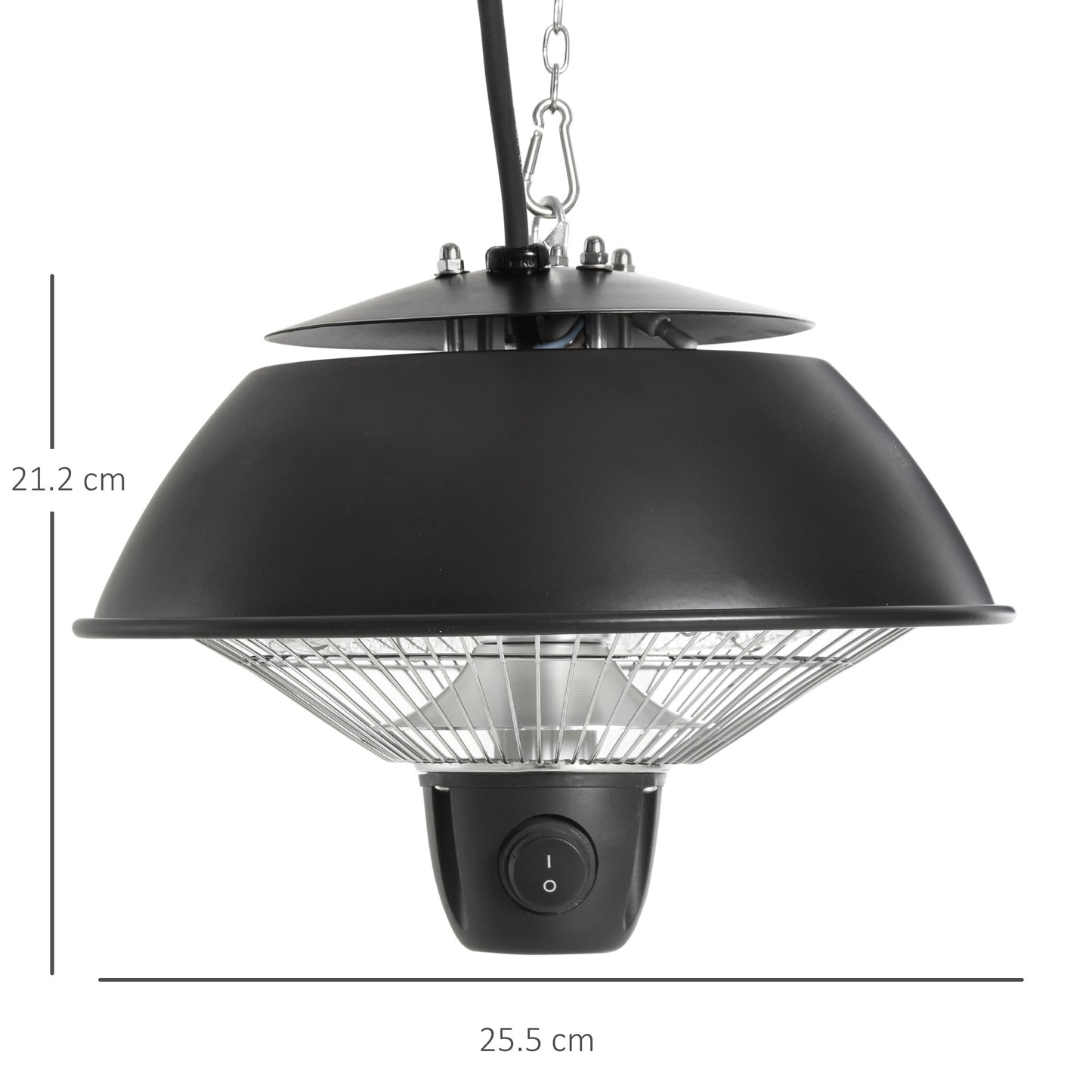 600W Electric Heater Ceiling Hanging Halogen Light w/ Hook Chain Black