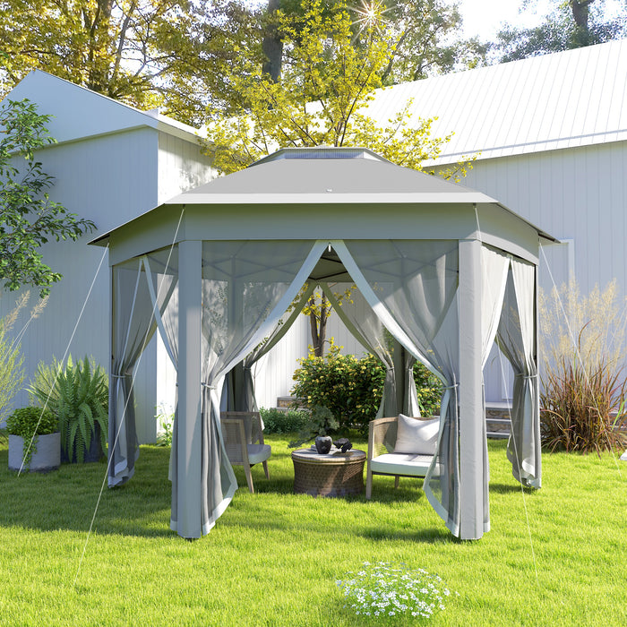 3x4m Hexagon Gazebo w/ Mesh Curtains Outdoor Garden, Dark Grey