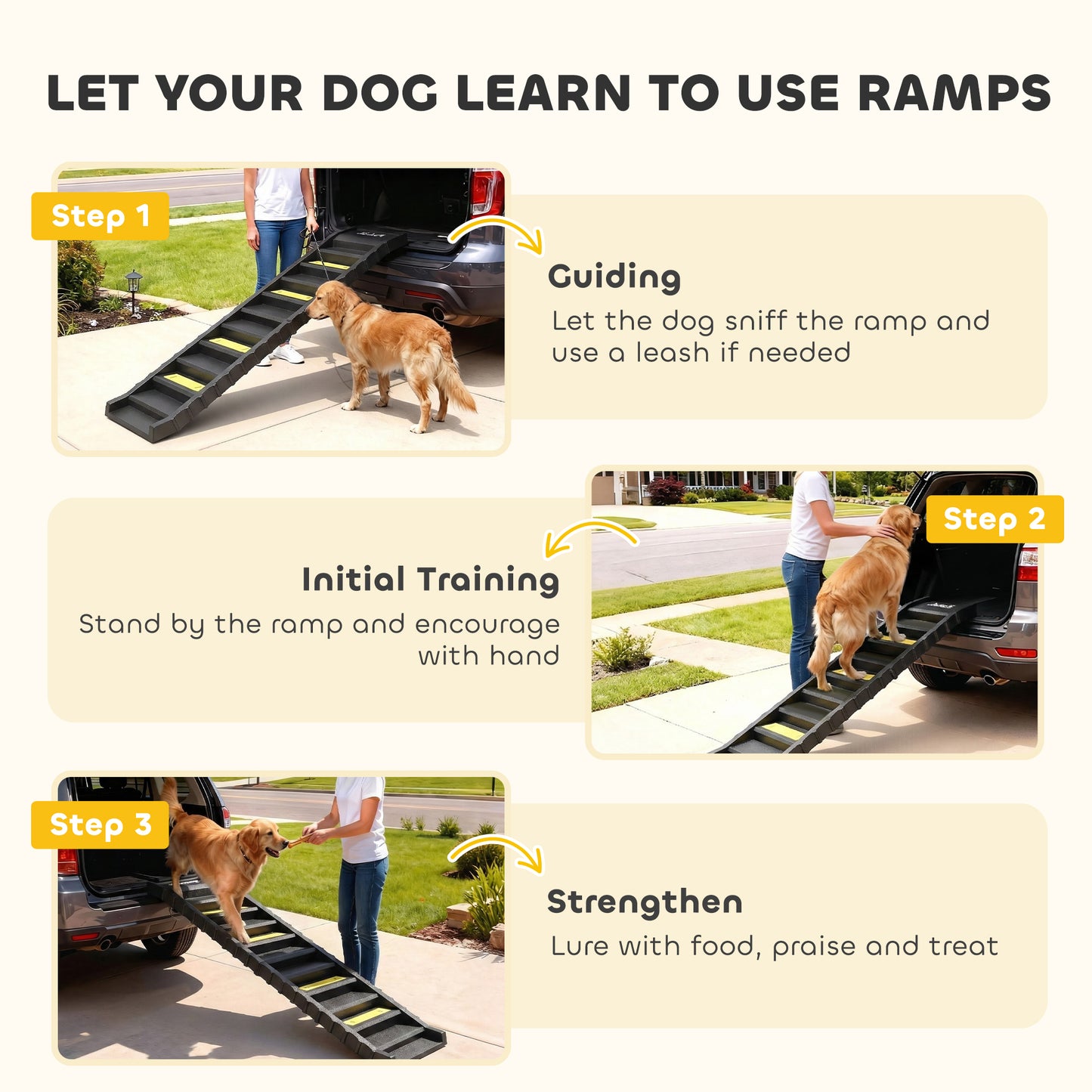 Foldable Dog Ramp for Car, Non-Slip Dog Stairs for SUVs Truck, Black