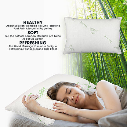 Set of Two Bamboo Premium Pillows - Premium soft touch bamboo fabric for natural posture alignment & extra silk like hollowfibre filling