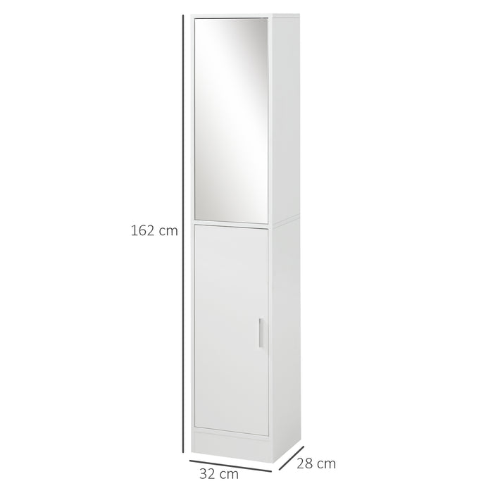 kleankin Tall Mirrored Bathroom Cabinet, Bathroom Storage Cupboard, Floor Standing Tallboy Unit with Adjustable Shelf, White