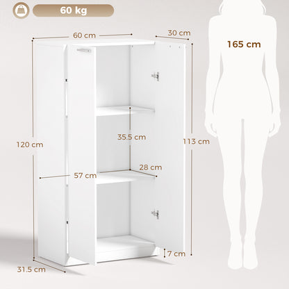 3-Tier Wooden Storage Cabinet Cupboard Soft Close 120 cm Tall White