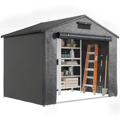 8 x 4 ft Garden Storage Shed with Roll-up Zipper Door, Dark Grey