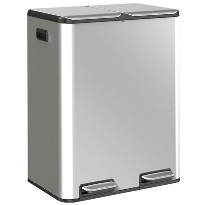 2x30L Kitchen Bin, Stainless Steel Recycling Bin, Silver Tone