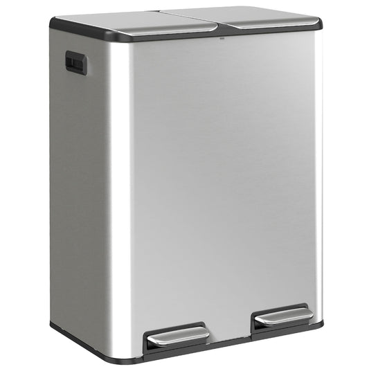 2x30L Kitchen Bin, Stainless Steel Recycling Bin, Silver Tone