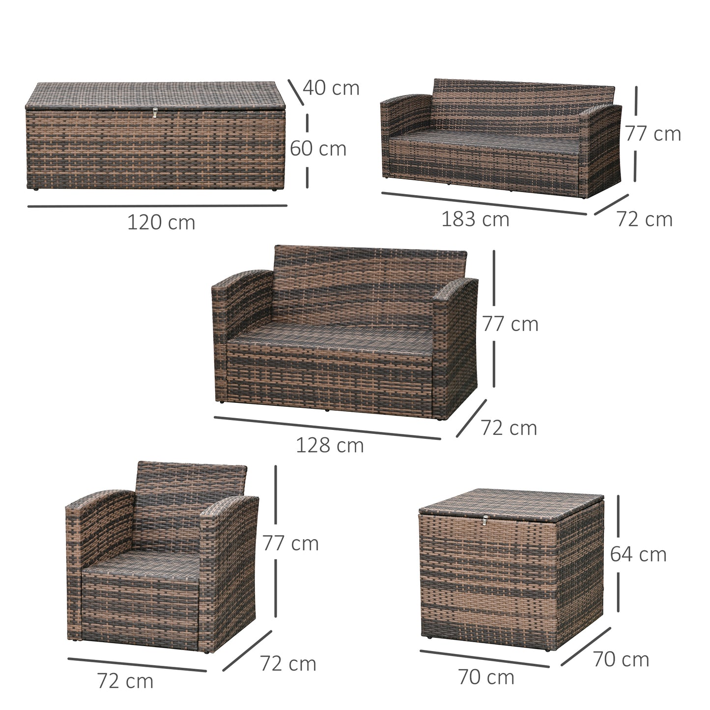 6 PCS Patio Rattan Sofa Set Conversation Furniture Orange