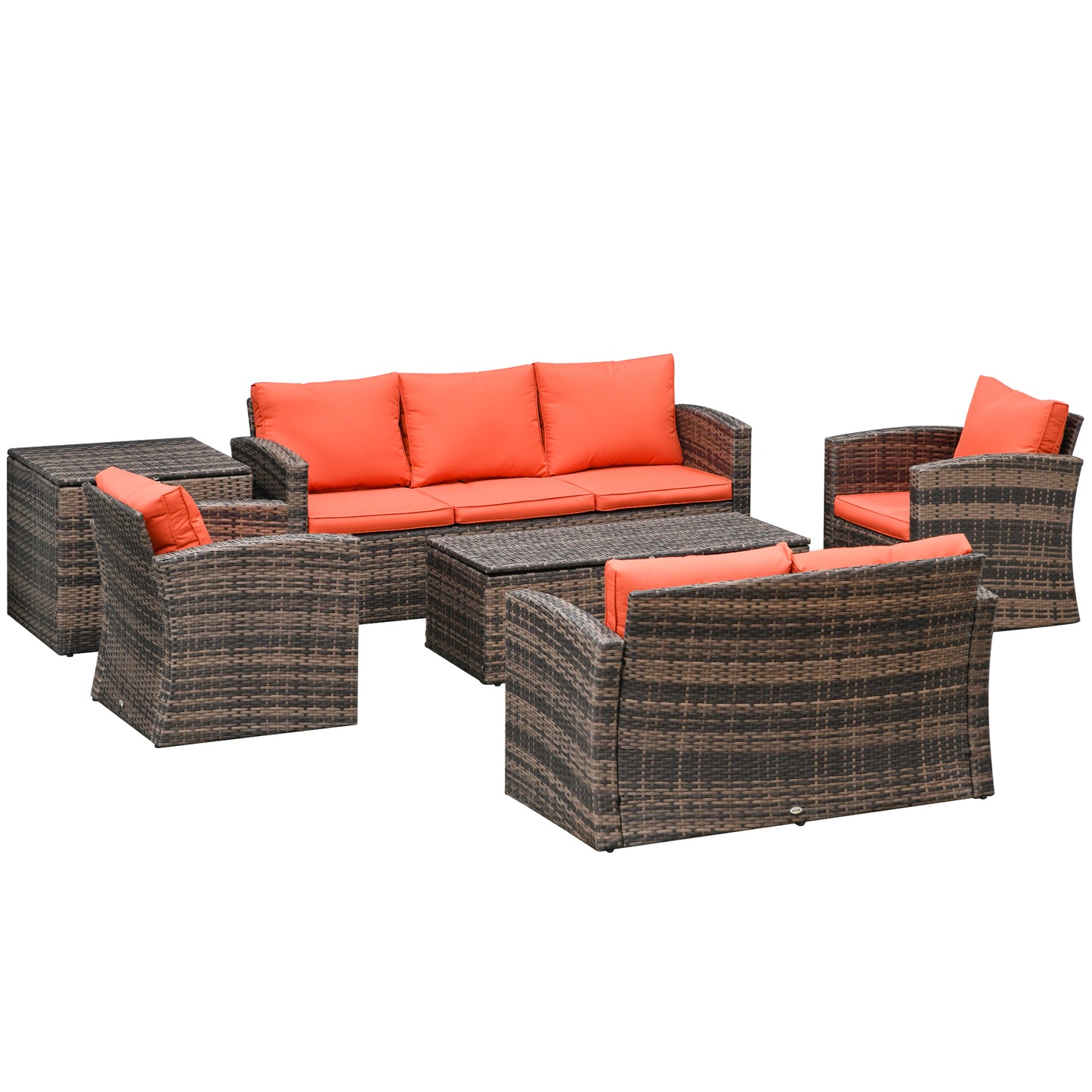6 PCS Patio Rattan Sofa Set Conversation Furniture Orange