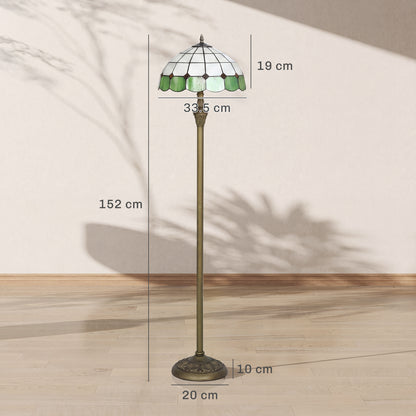 Tiffany-Style Floor Lamp with Glass Shade, Bronze Tone and Green