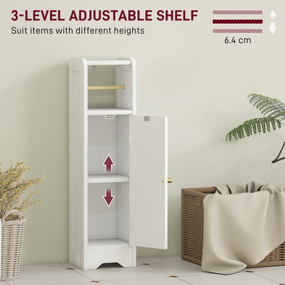 Toilet Roll Holder Slim Bathroom Cabinet with Adjustable Shelf White