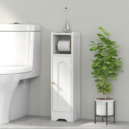 Toilet Roll Holder Slim Bathroom Cabinet with Adjustable Shelf White