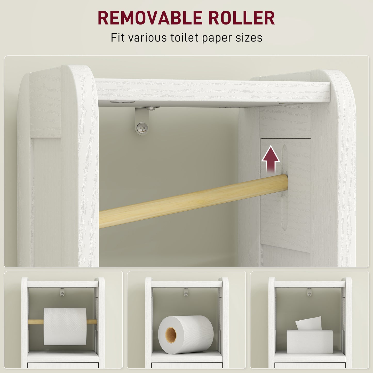 Toilet Roll Holder Slim Bathroom Cabinet with Adjustable Shelf White