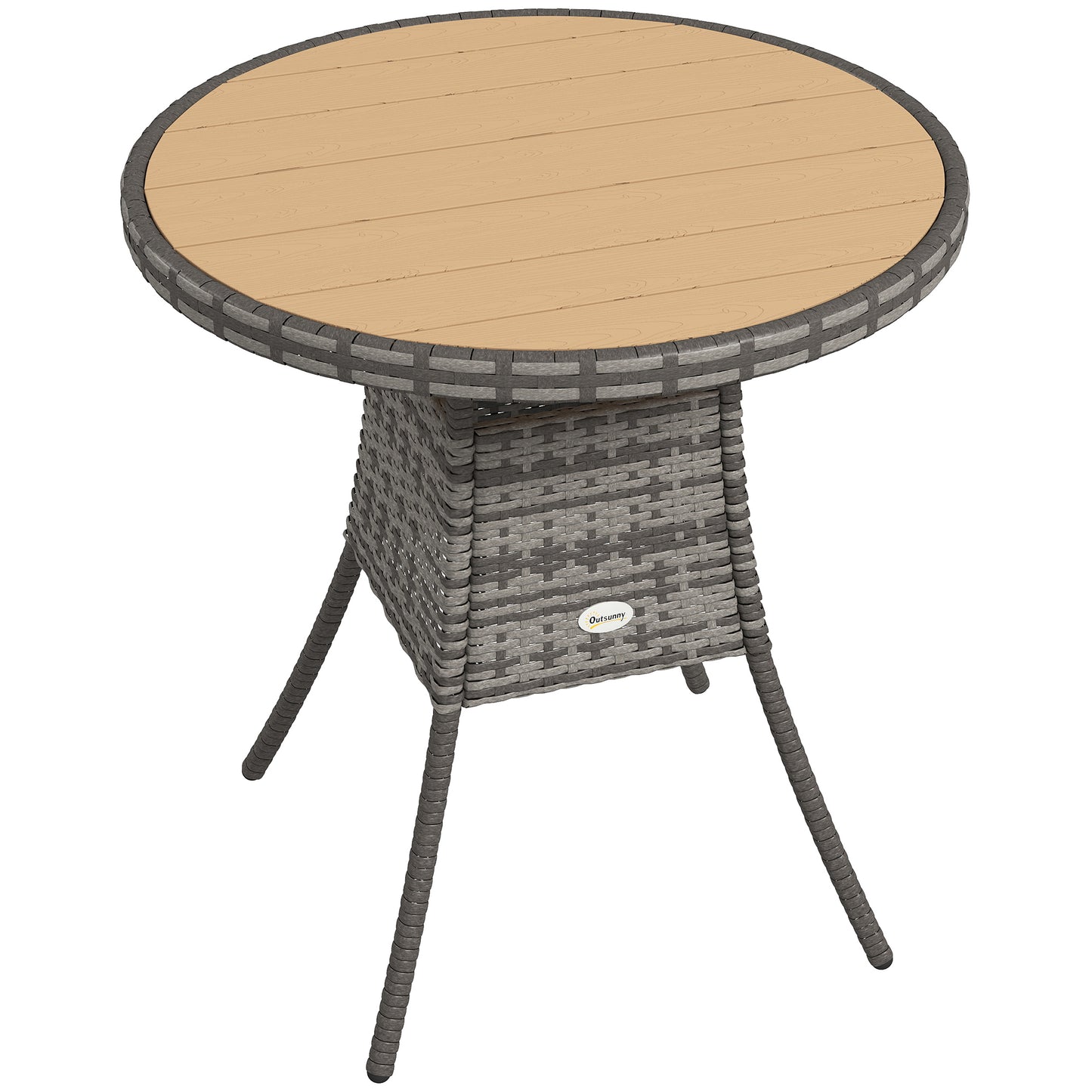 Outdoor PE Rattan Dining Table w/ Wood-plastic Composite Top, Natural