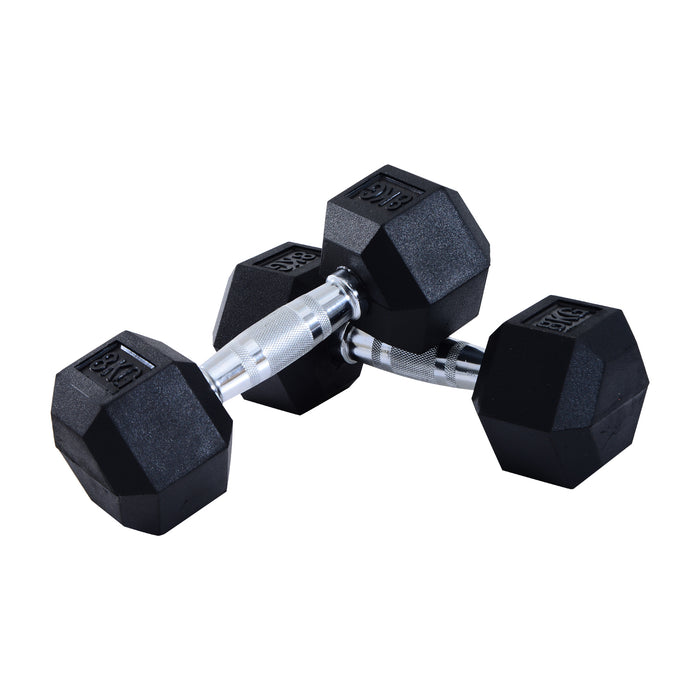 Rubber Hex Dumbbells, Sports Hex Weights Sets, Home Gym Fitness, Hexagonal Dumbbells Kit Weight Lifting Exercise (2 x 8kg)