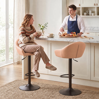 Bar Stools Adjustable Height Backrest Set of 2, Brown