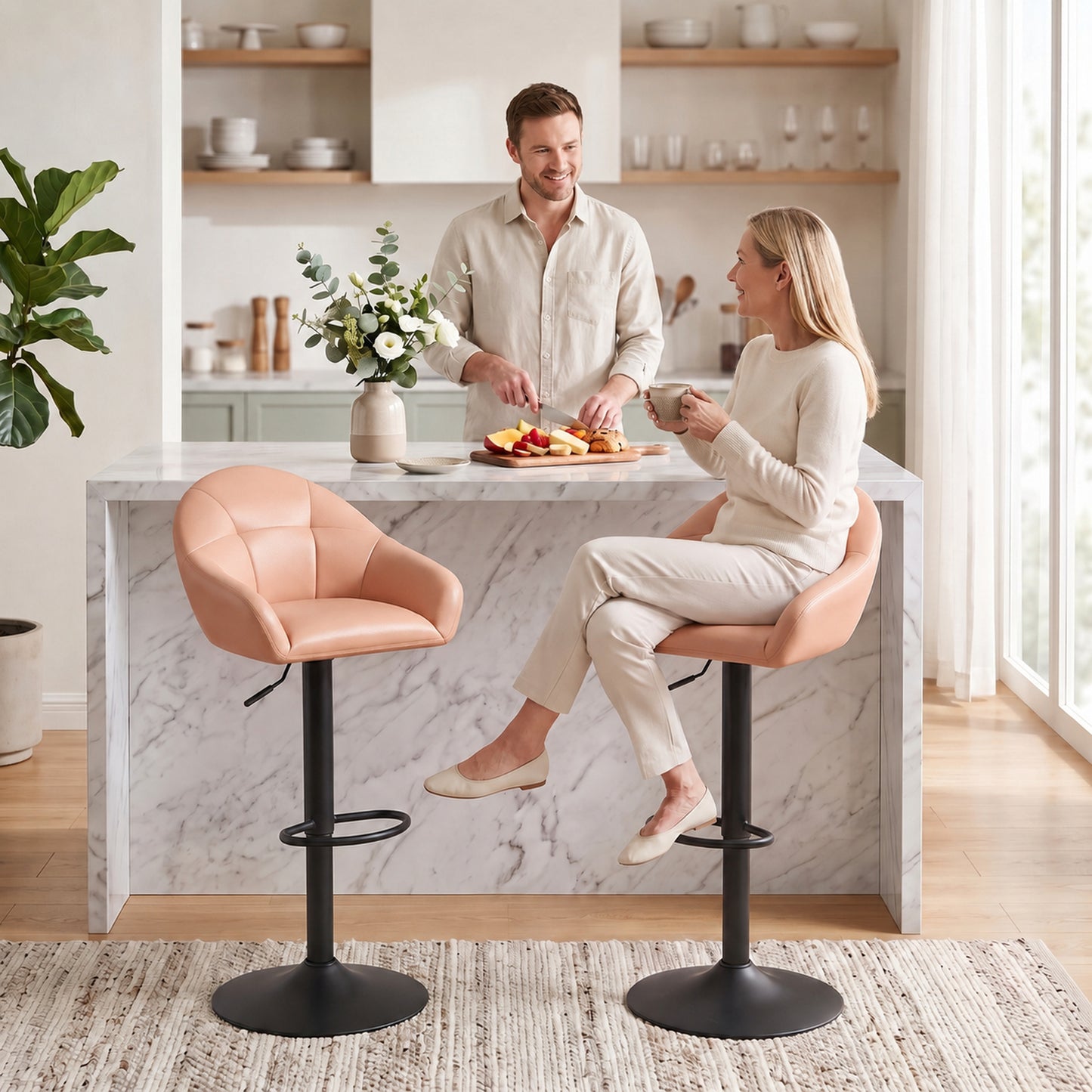 Bar Stools Adjustable Height Backrest Set of 2, Brown